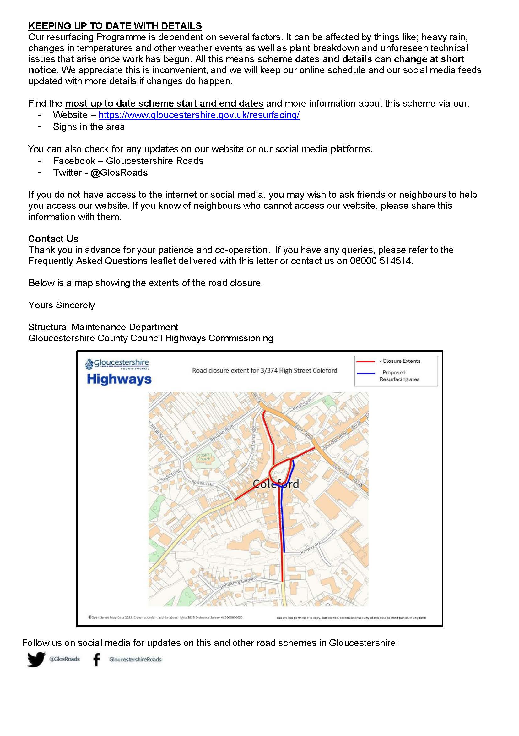 Highways: High Street Coleford resurfacing starting 11th September – NIGHT WORKS.